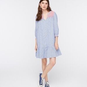 J. Crew Embroidered Peasant Popover Dress with Ruffle Hem, Size Medium